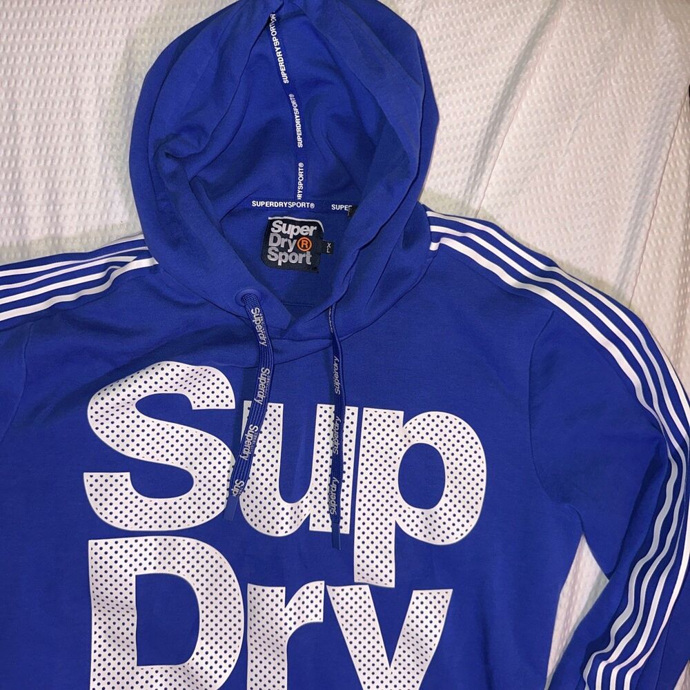 VINTAGE Y2K SUPERDRY JAPAN COMBAT Spell Out Blue HOODIE Sweatshirt XL